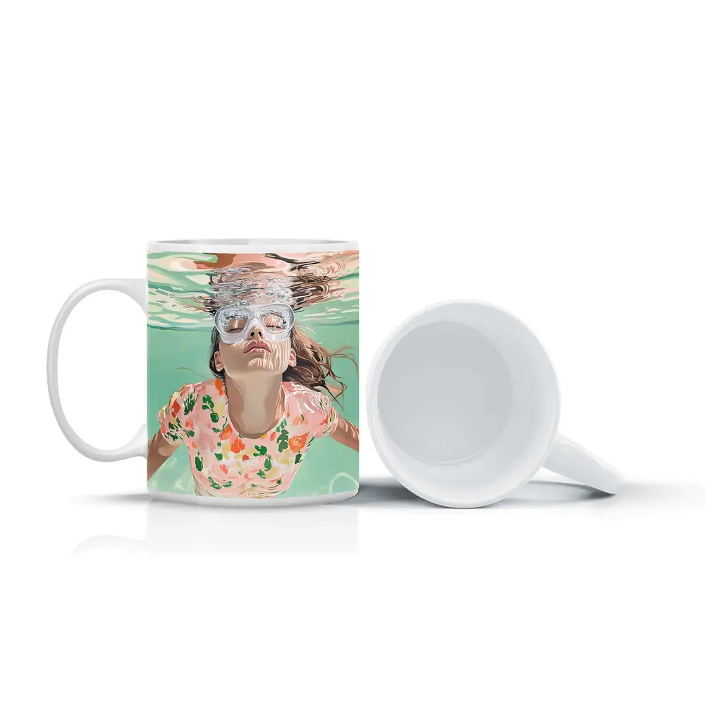 Girl Swimming Underwater Floral Shirt Pool – Mugs