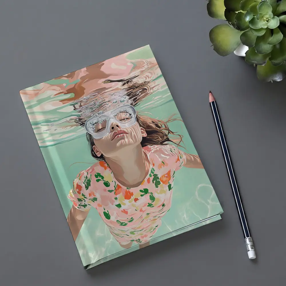 Girl Swimming Underwater Floral Shirt Pool – Notebooks