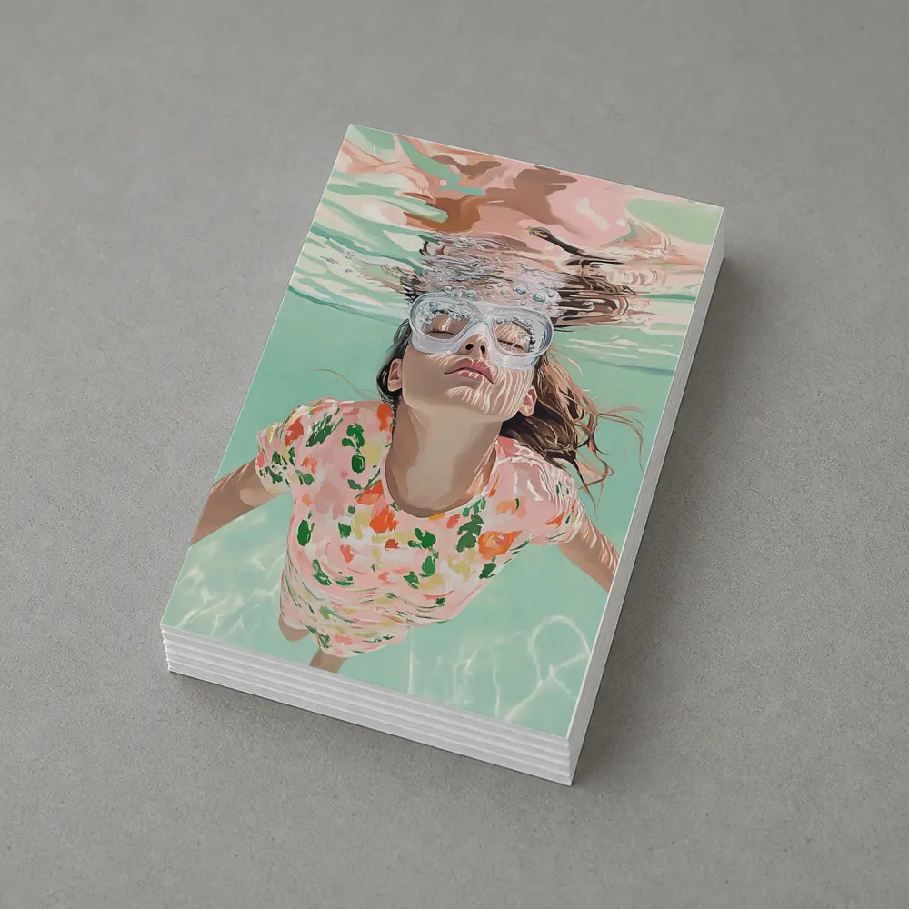 Girl Swimming Underwater Floral Shirt Pool – Postcards