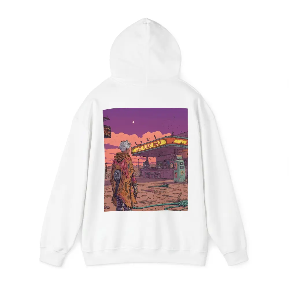 Cyberpunk Anime Figure Abandoned Desert Gas Station – Hoodies