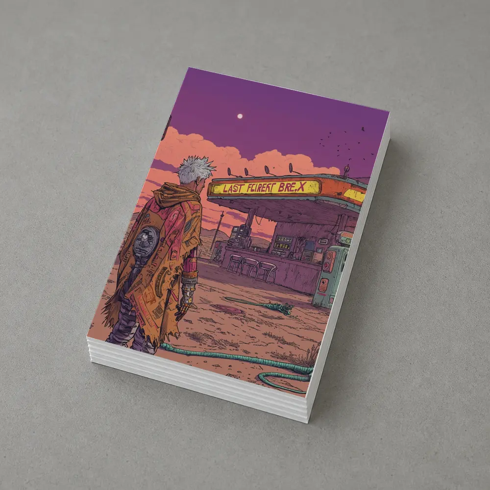 Cyberpunk Anime Figure Abandoned Desert Gas Station – Postcards