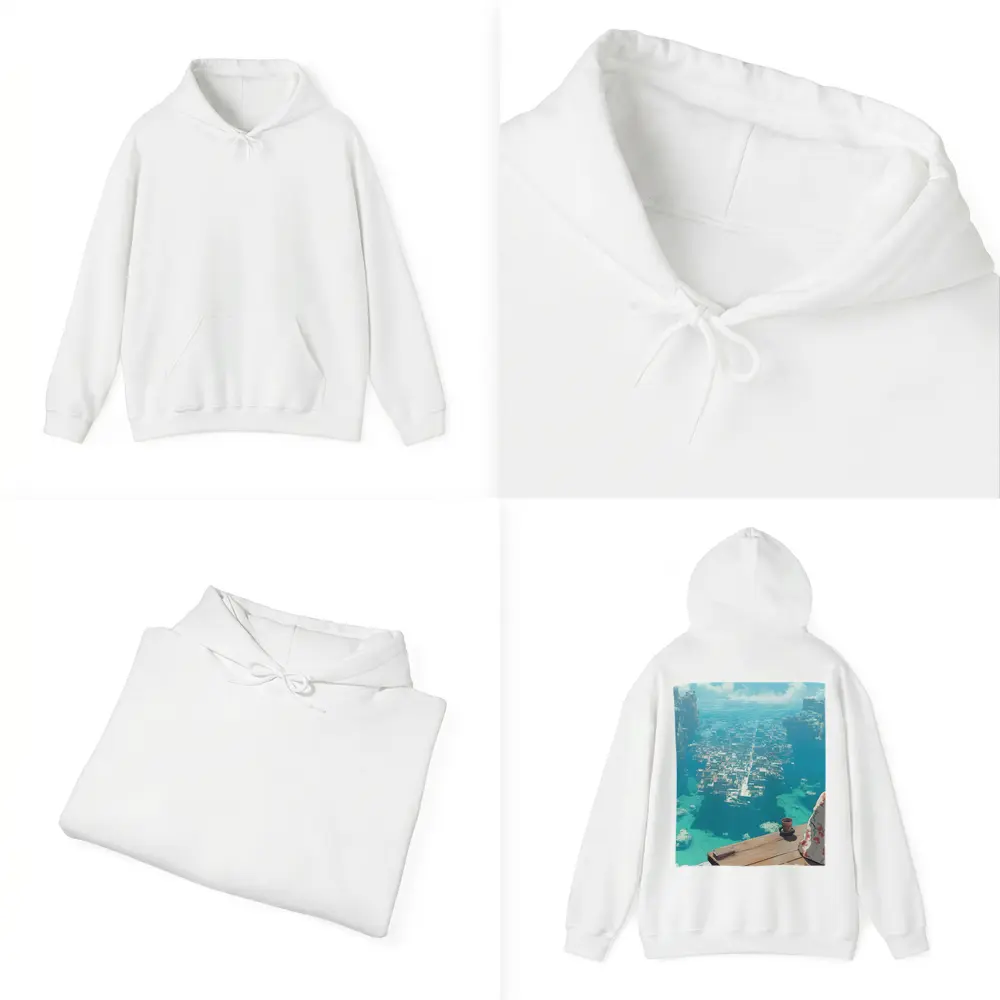 Anime Girl Kimono Cliffside Ocean City View – Hoodies