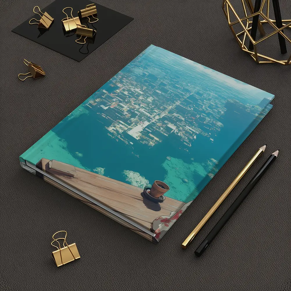 Anime Girl Kimono Cliffside Ocean City View – Notebooks