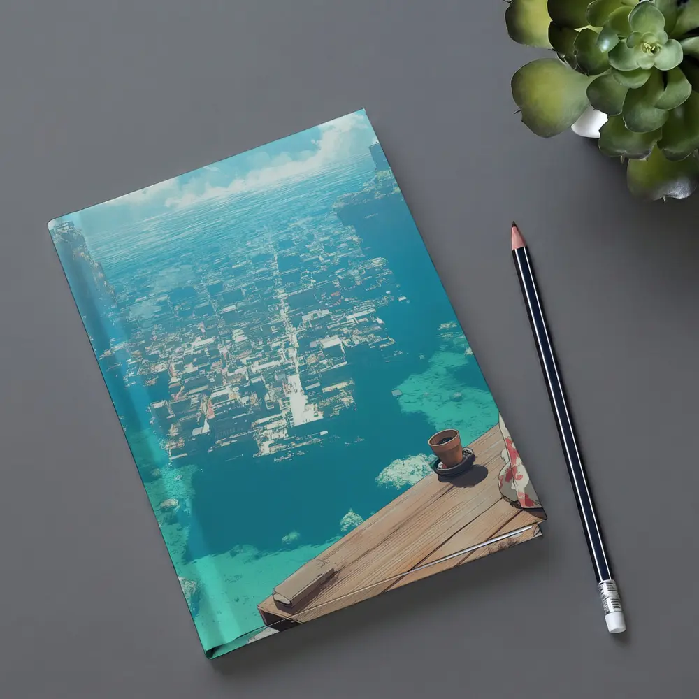 Anime Girl Kimono Cliffside Ocean City View – Notebooks