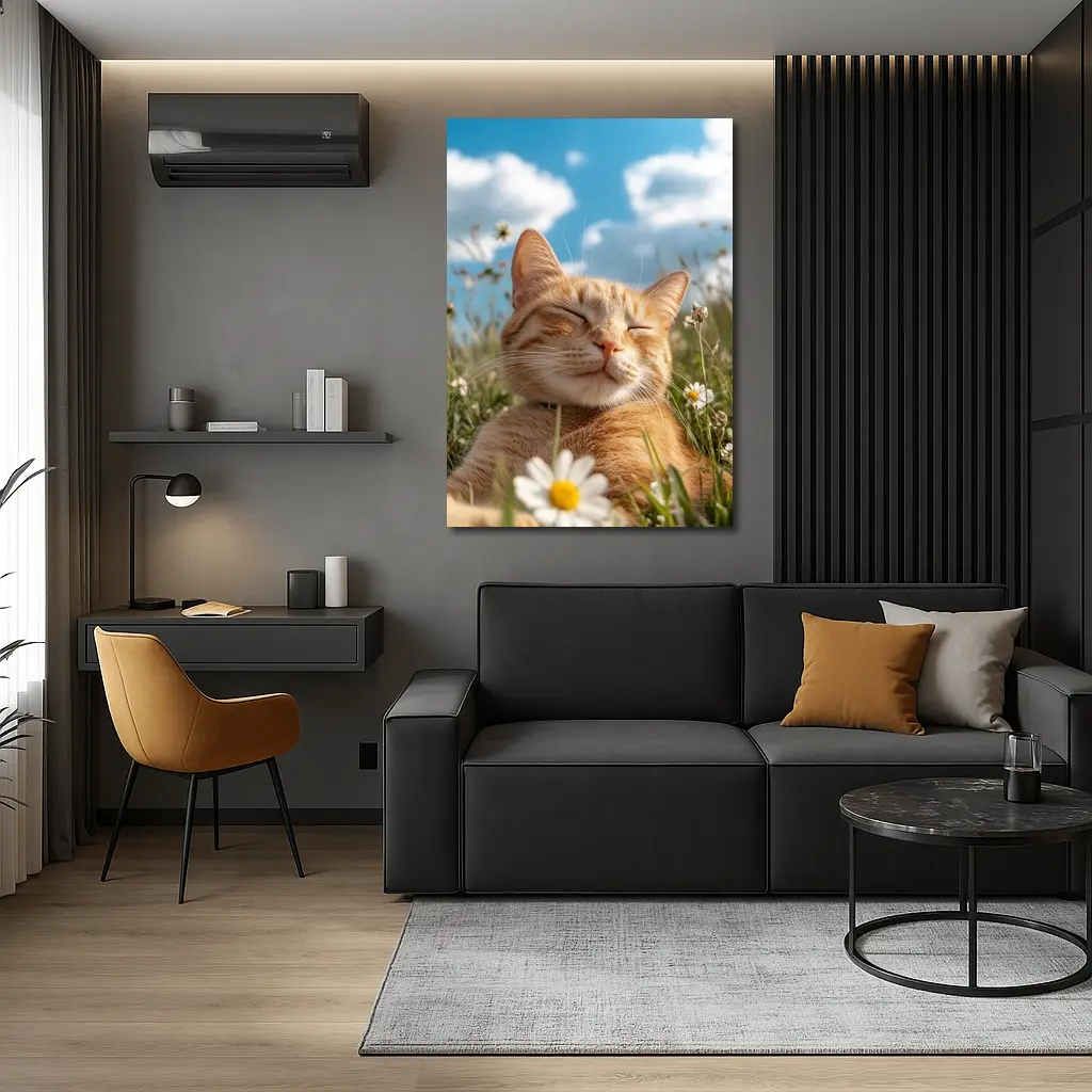 Orange Tabby Cat Resting In Daisy Field – Wall Art