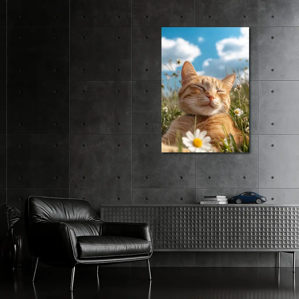 Orange Tabby Cat Resting In Daisy Field – Wall Art