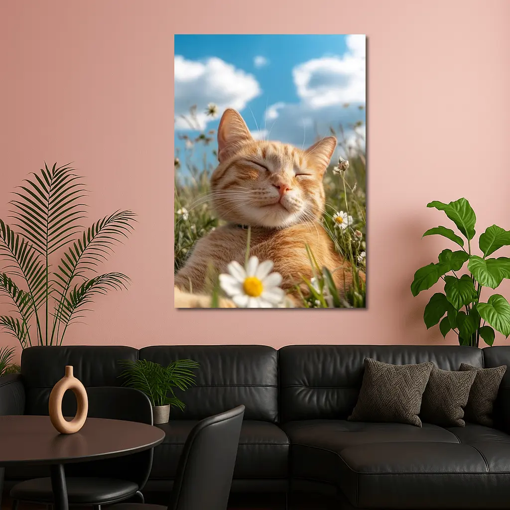 Orange Tabby Cat Resting In Daisy Field – Wall Art