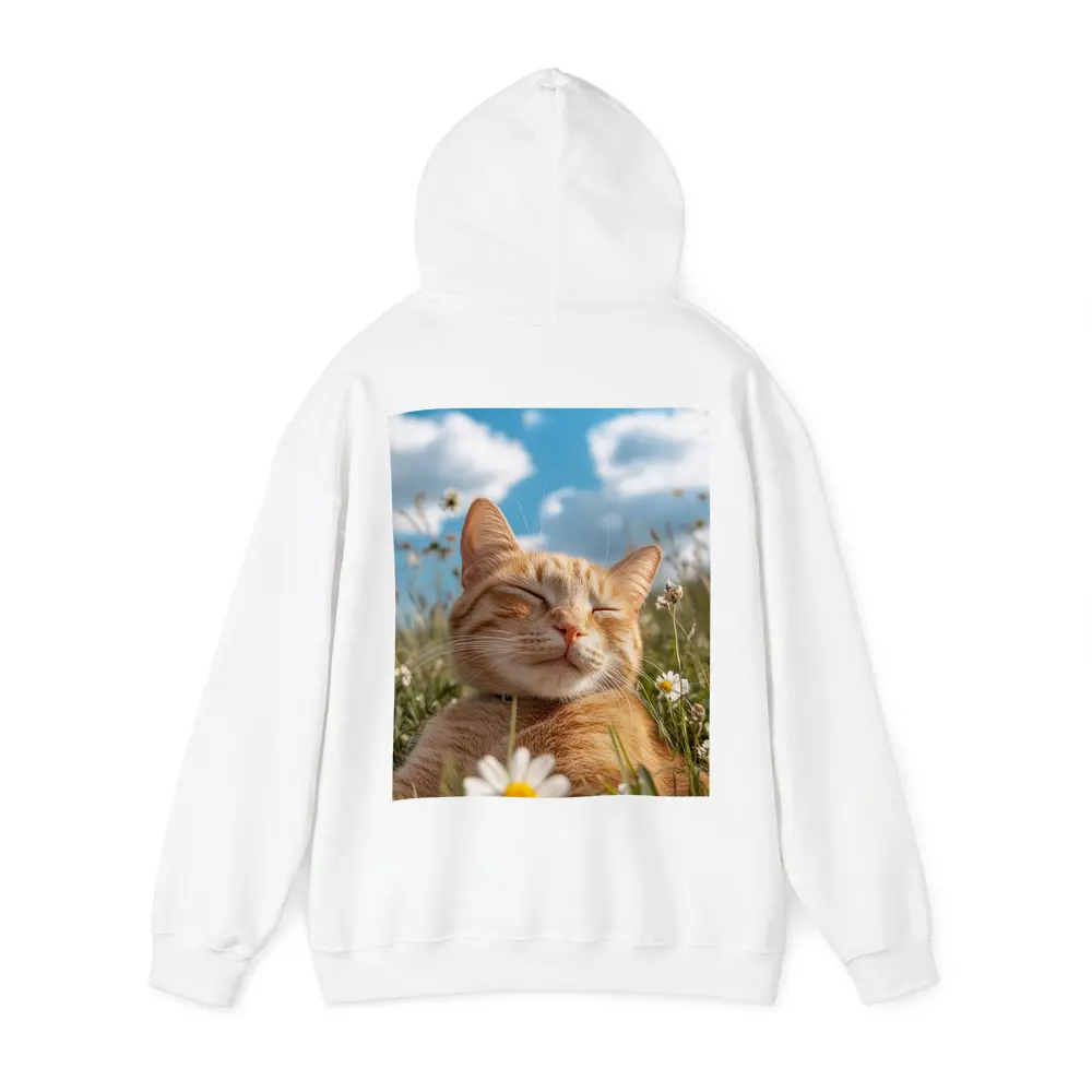 Orange Tabby Cat Resting In Daisy Field – Hoodies