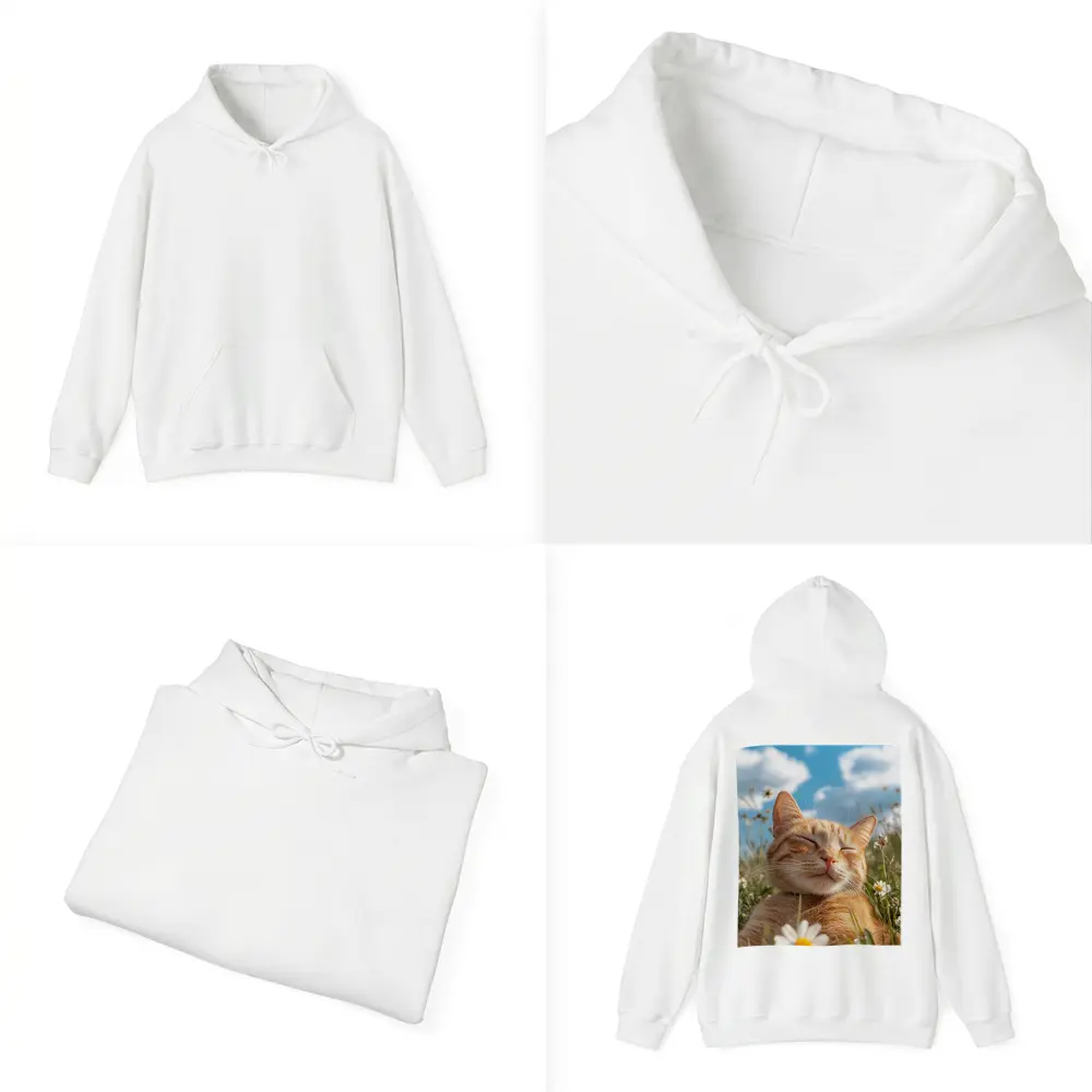 Orange Tabby Cat Resting In Daisy Field – Hoodies