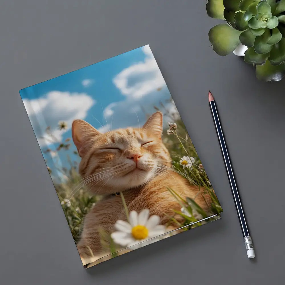 Orange Tabby Cat Resting In Daisy Field – Notebooks