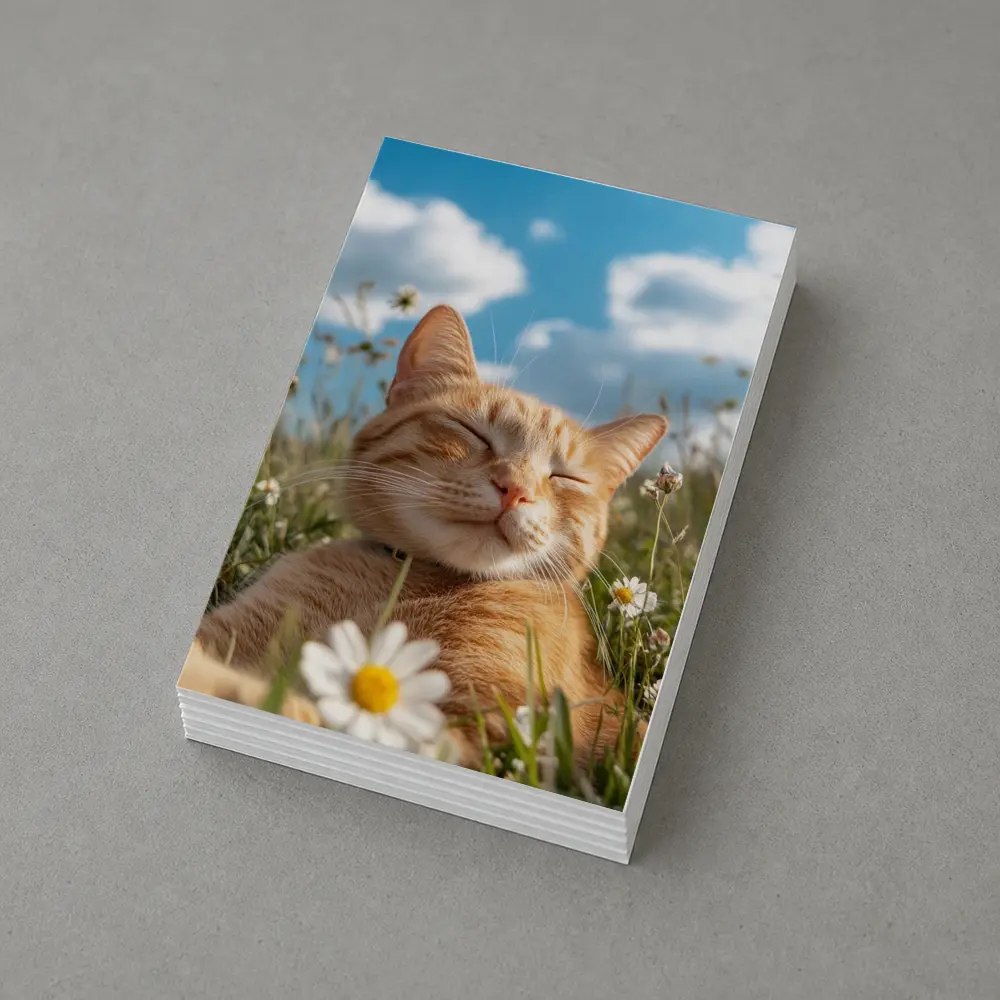 Orange Tabby Cat Resting In Daisy Field – Postcards