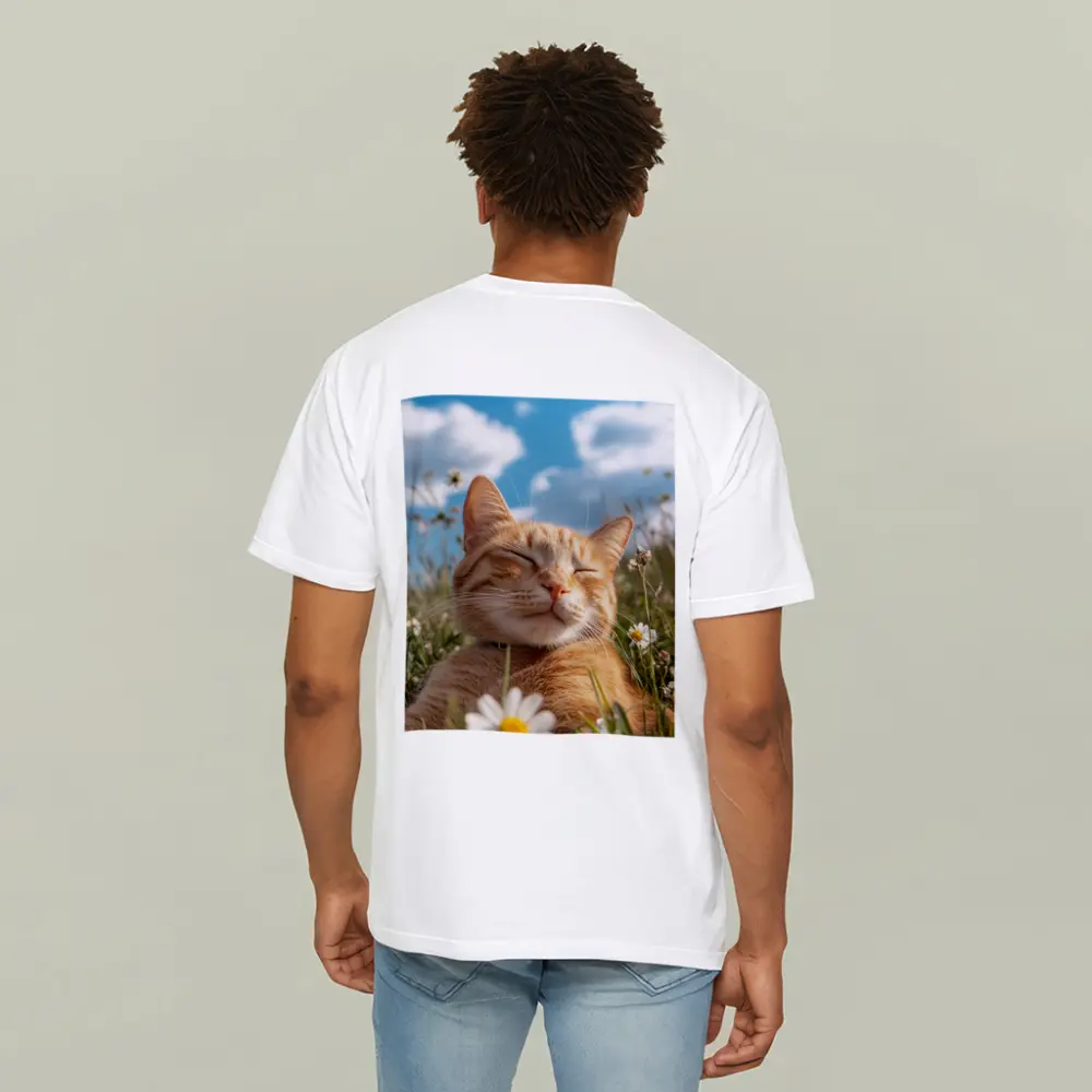 Orange Tabby Cat Resting In Daisy Field – T-Shirts