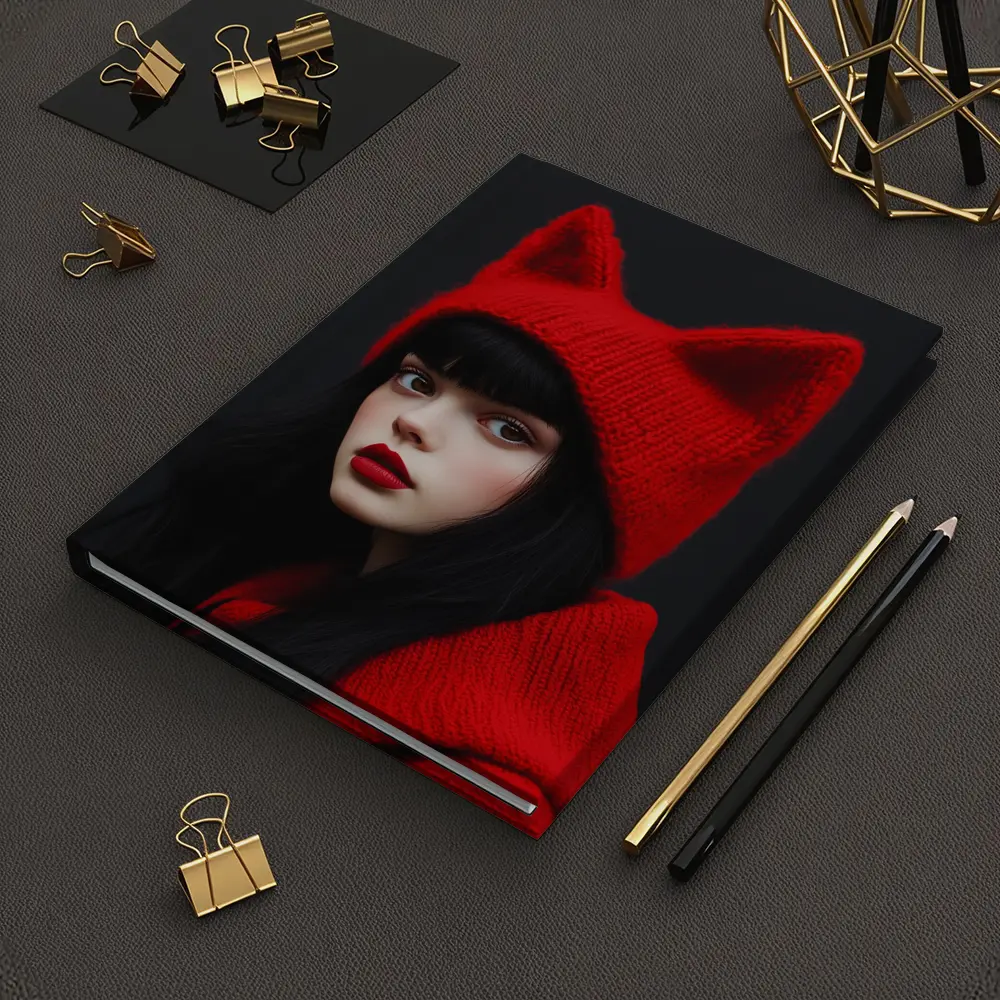 Girl Red Cat Ear Knit Hat Portrait – Notebooks