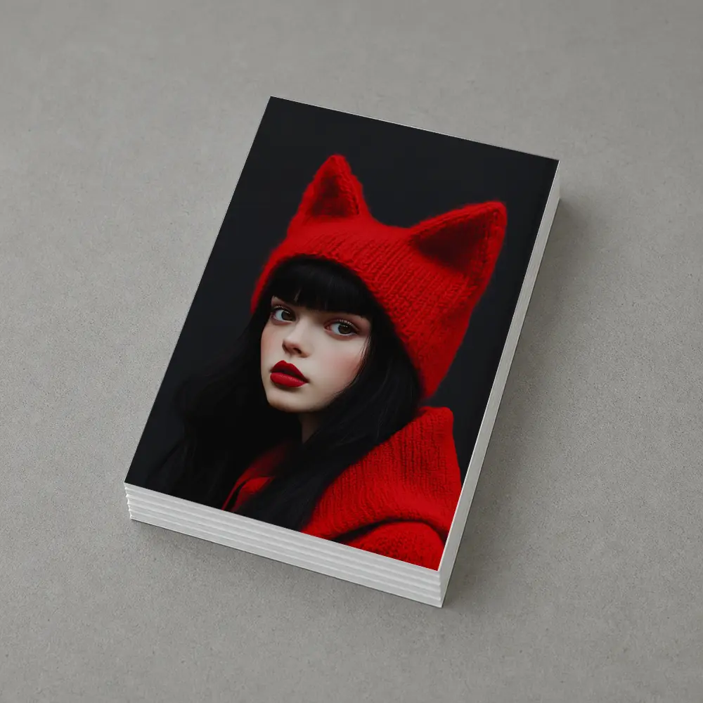 Girl Red Cat Ear Knit Hat Portrait – Postcards