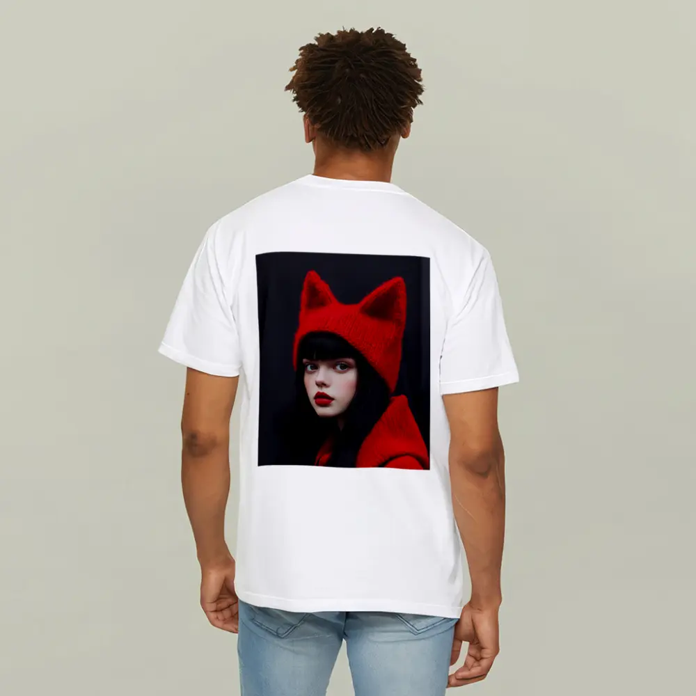 Girl Red Cat Ear Knit Hat Portrait – T-Shirts