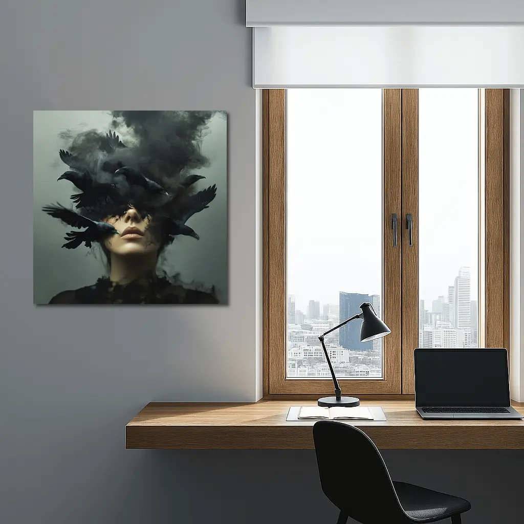 Woman With Ravens Dark Smoke Surreal Art – Wall Art