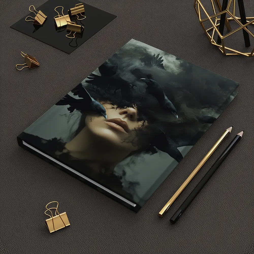 Woman With Ravens Dark Smoke Surreal Art – Notebooks