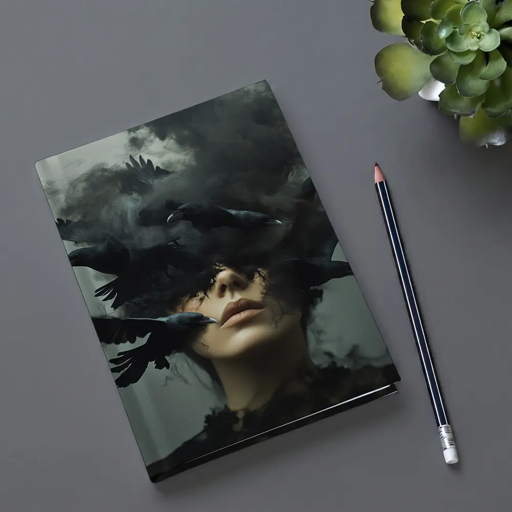 Woman With Ravens Dark Smoke Surreal Art – Notebooks