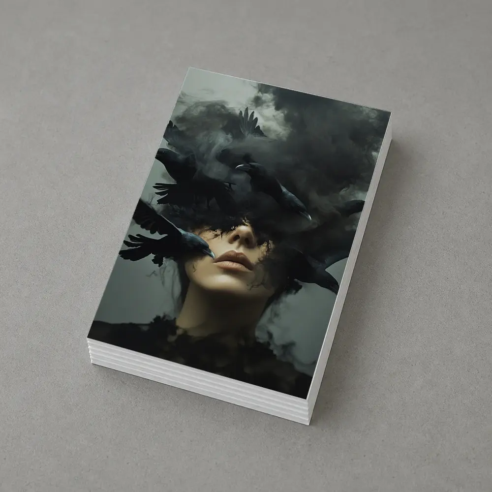 Woman With Ravens Dark Smoke Surreal Art – Postcards