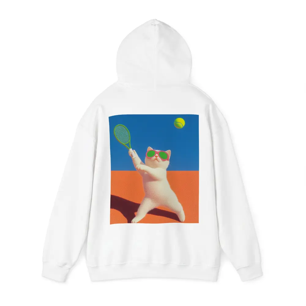 White Cat Playing Tennis Orange Court – Hoodies