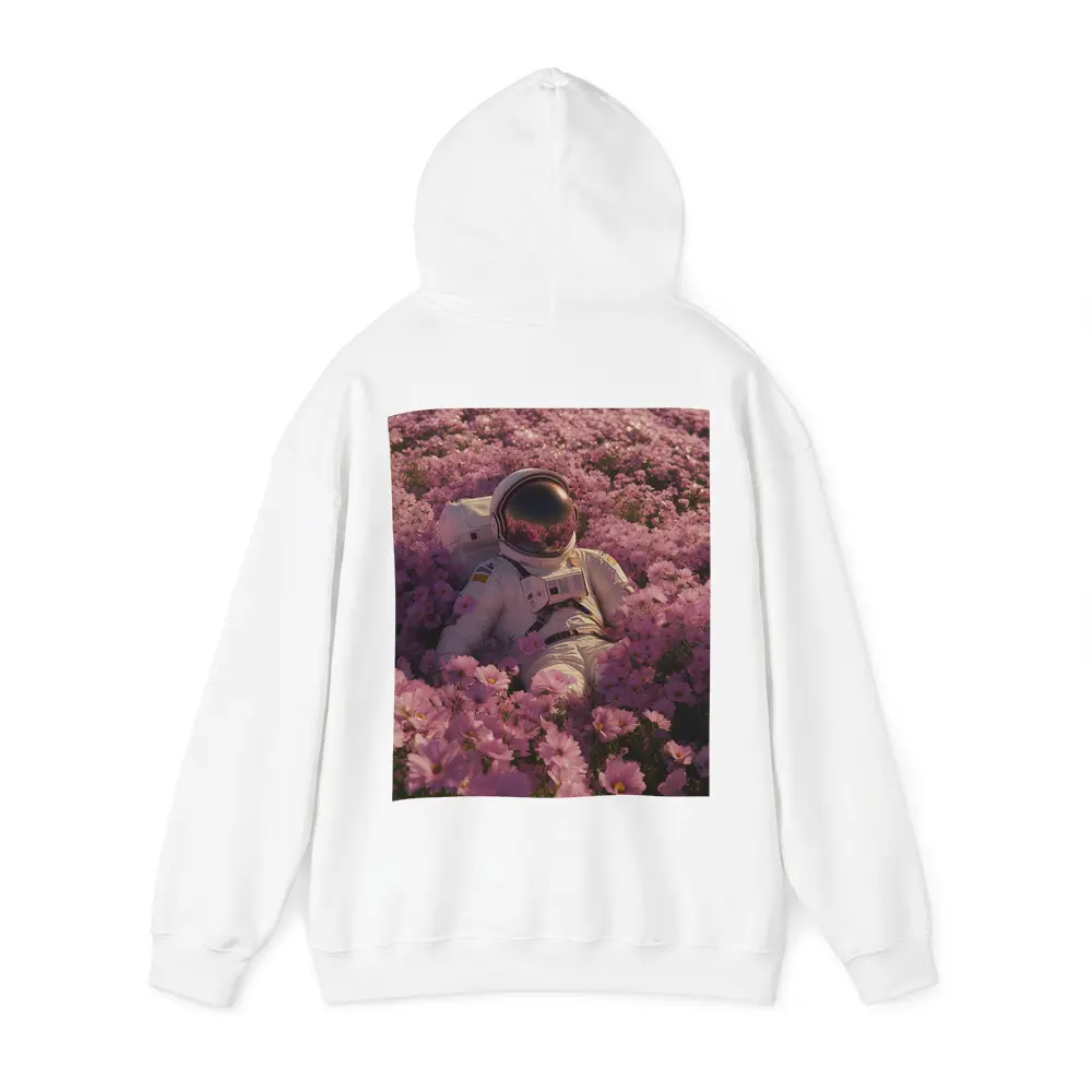 Astronaut Resting In Pink Flower Field – Hoodies