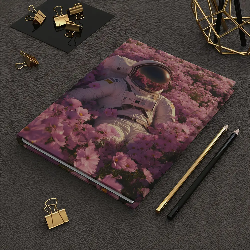 Astronaut Resting In Pink Flower Field – Notebooks