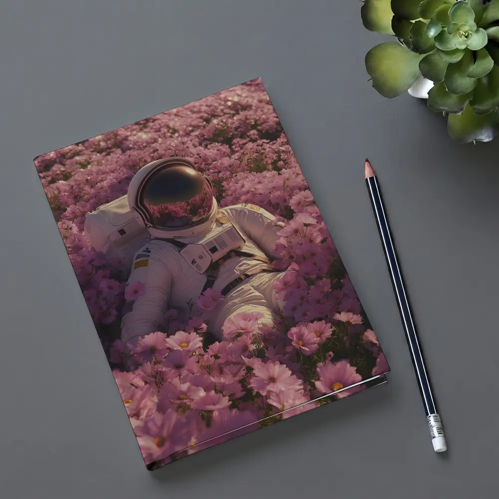 Astronaut Resting In Pink Flower Field – Notebooks