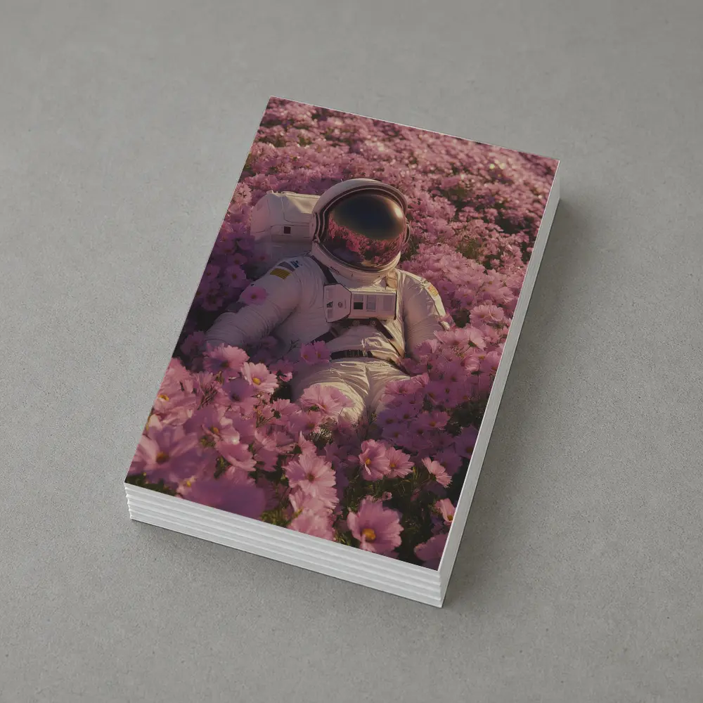 Astronaut Resting In Pink Flower Field – Postcards