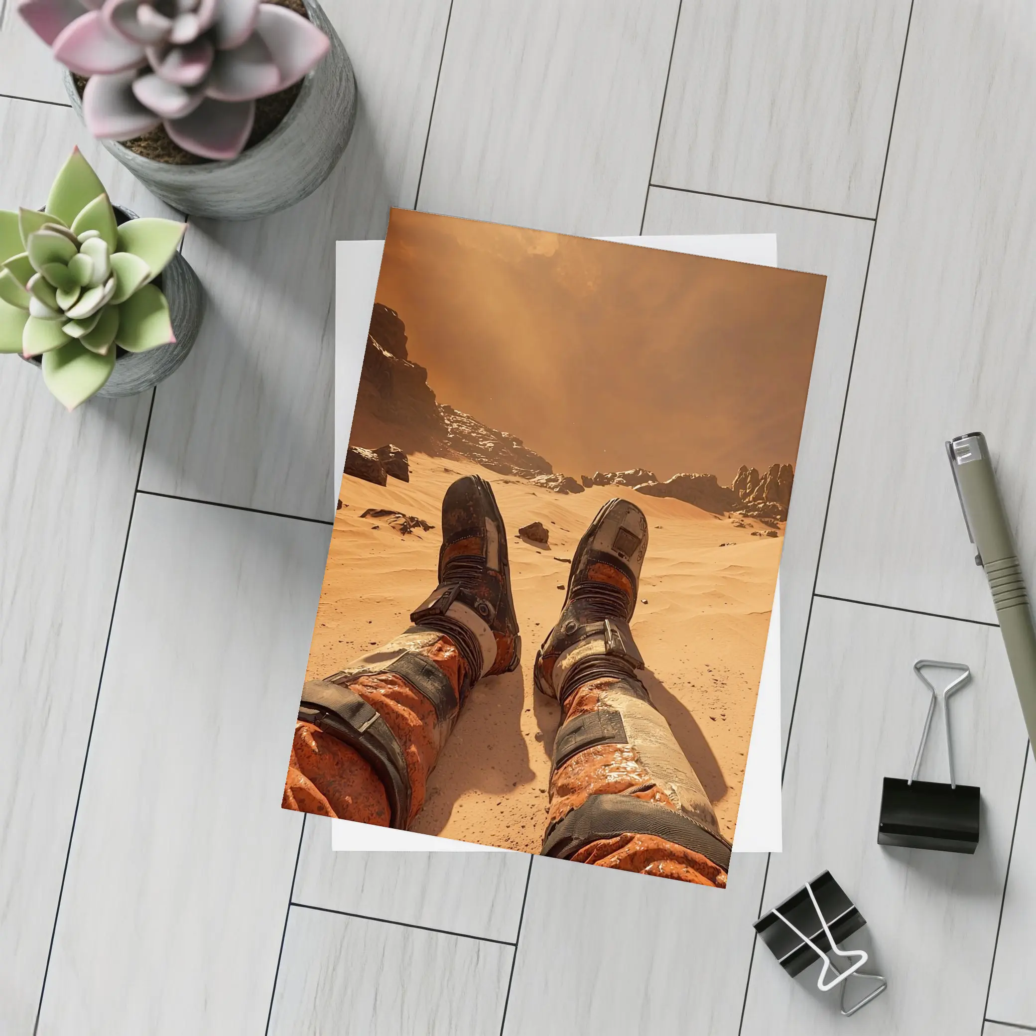Astronaut Resting On Mars Desert Surface – Postcards
