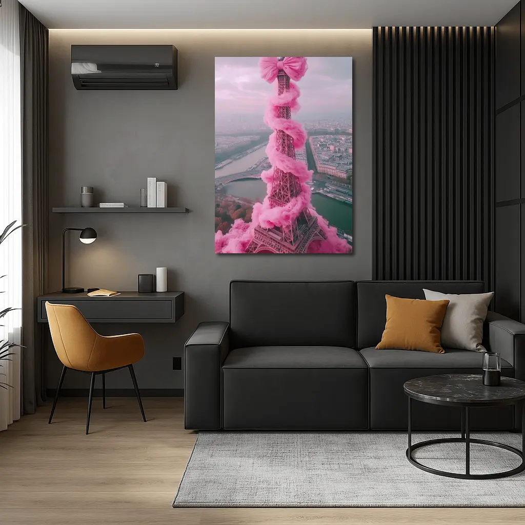 Pink Eiffel Tower Paris Bow Cloud Art – Wall Art