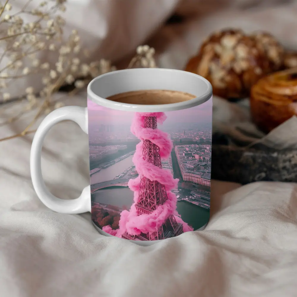 Pink Eiffel Tower Paris Bow Cloud Art – Mugs