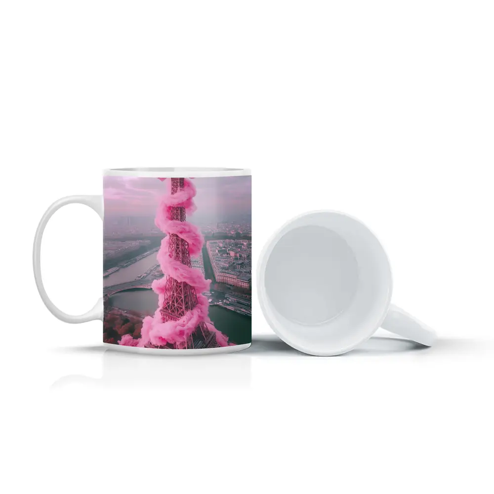 Pink Eiffel Tower Paris Bow Cloud Art – Mugs