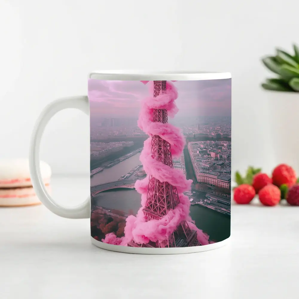 Pink Eiffel Tower Paris Bow Cloud Art – Mugs