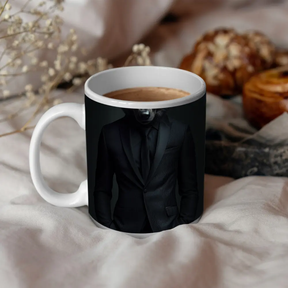 Black Wolf in Suit Dark Background – Mugs