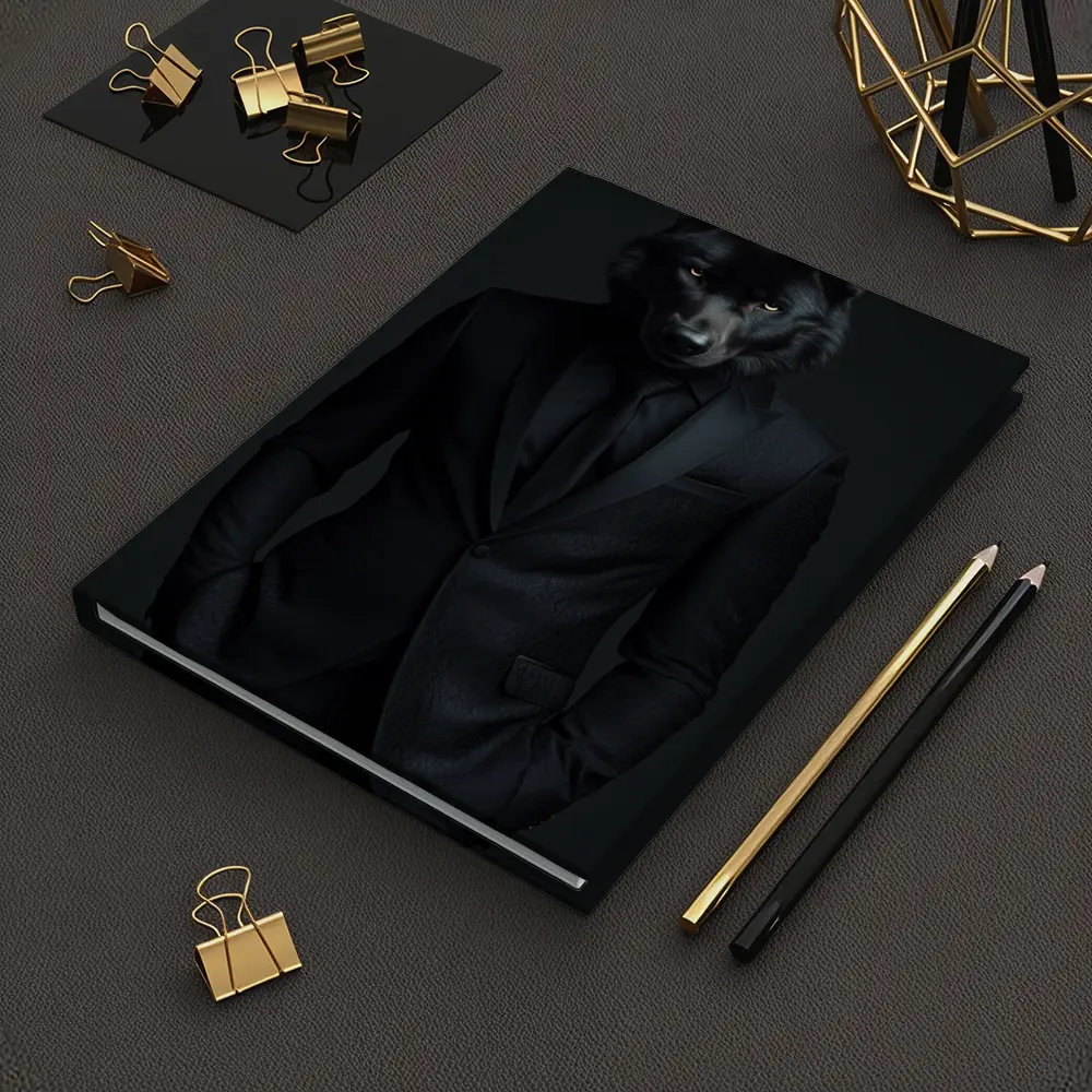 Black Wolf in Suit Dark Background – Notebooks