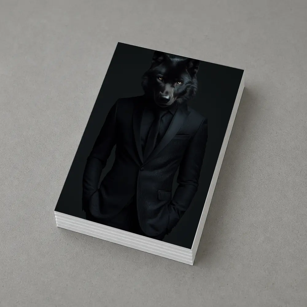 Black Wolf in Suit Dark Background – Postcards