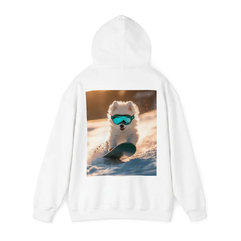 Fluffy White Puppy Snowboarding Snowy Winter Slope – Hoodies
