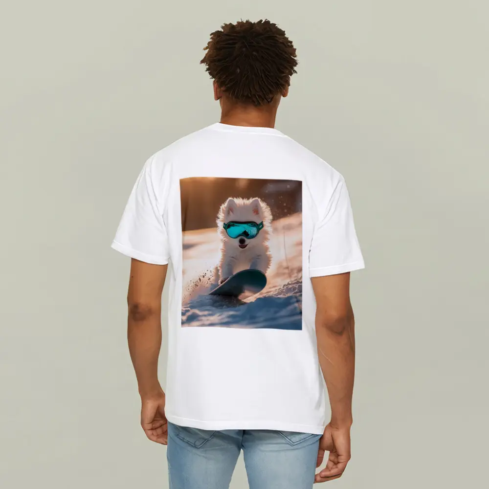 Fluffy White Puppy Snowboarding Snowy Winter Slope – T-Shirts