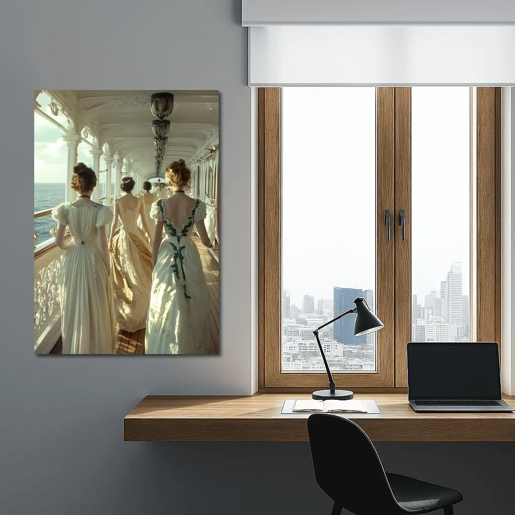 Victorian Women in Gowns on Ship Deck – Wall Art