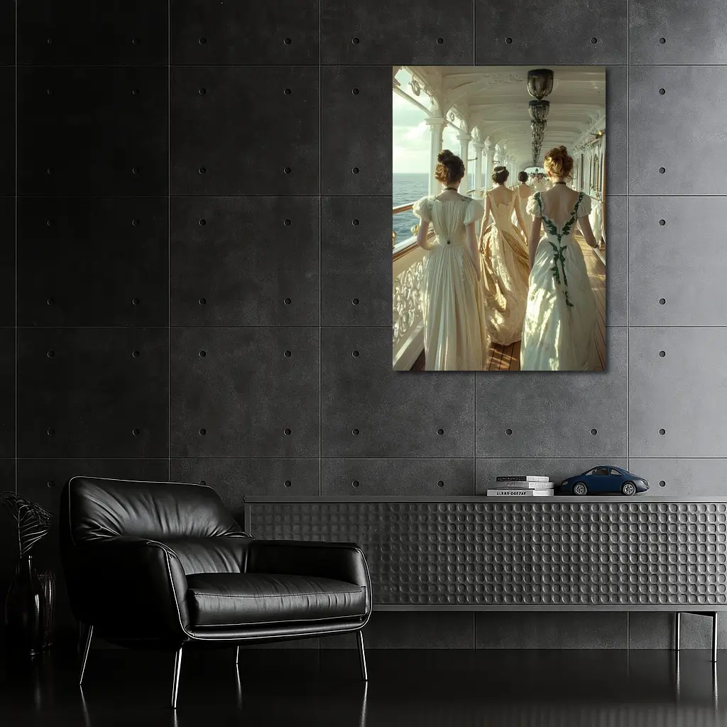 Victorian Women in Gowns on Ship Deck – Wall Art