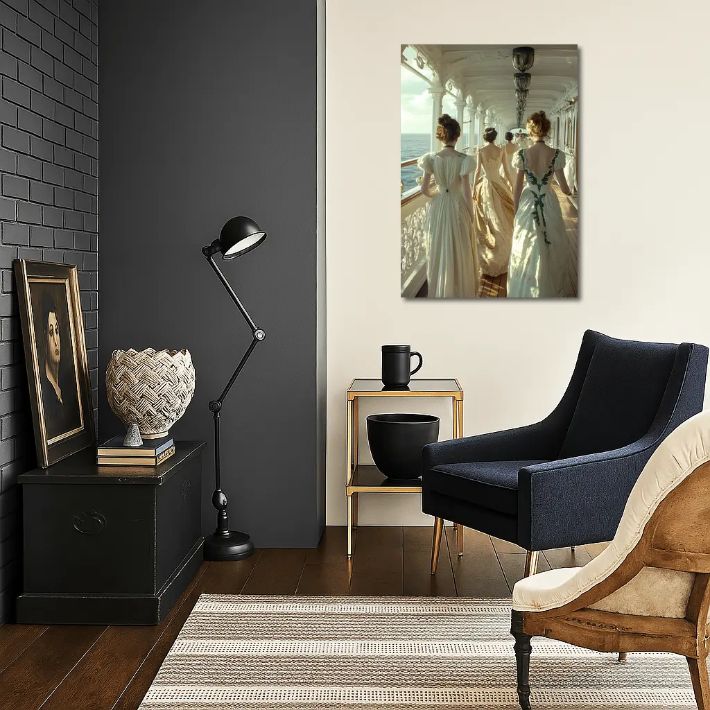 Victorian Women in Gowns on Ship Deck – Wall Art
