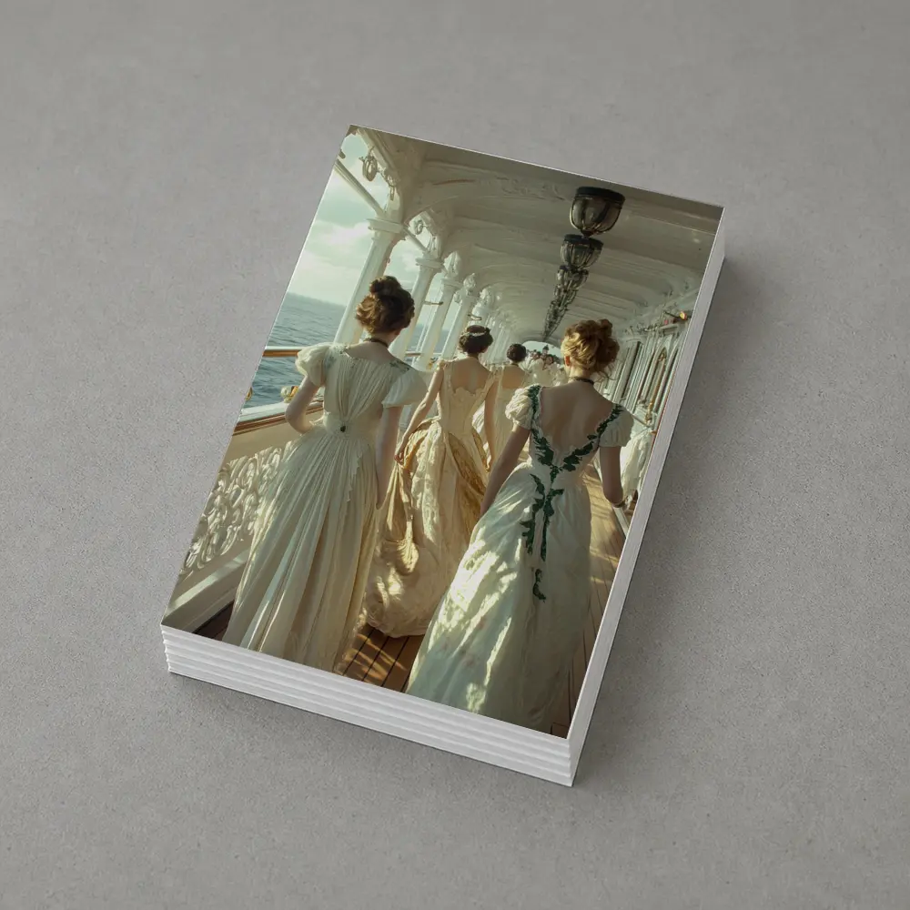Victorian Women in Gowns on Ship Deck – Postcards