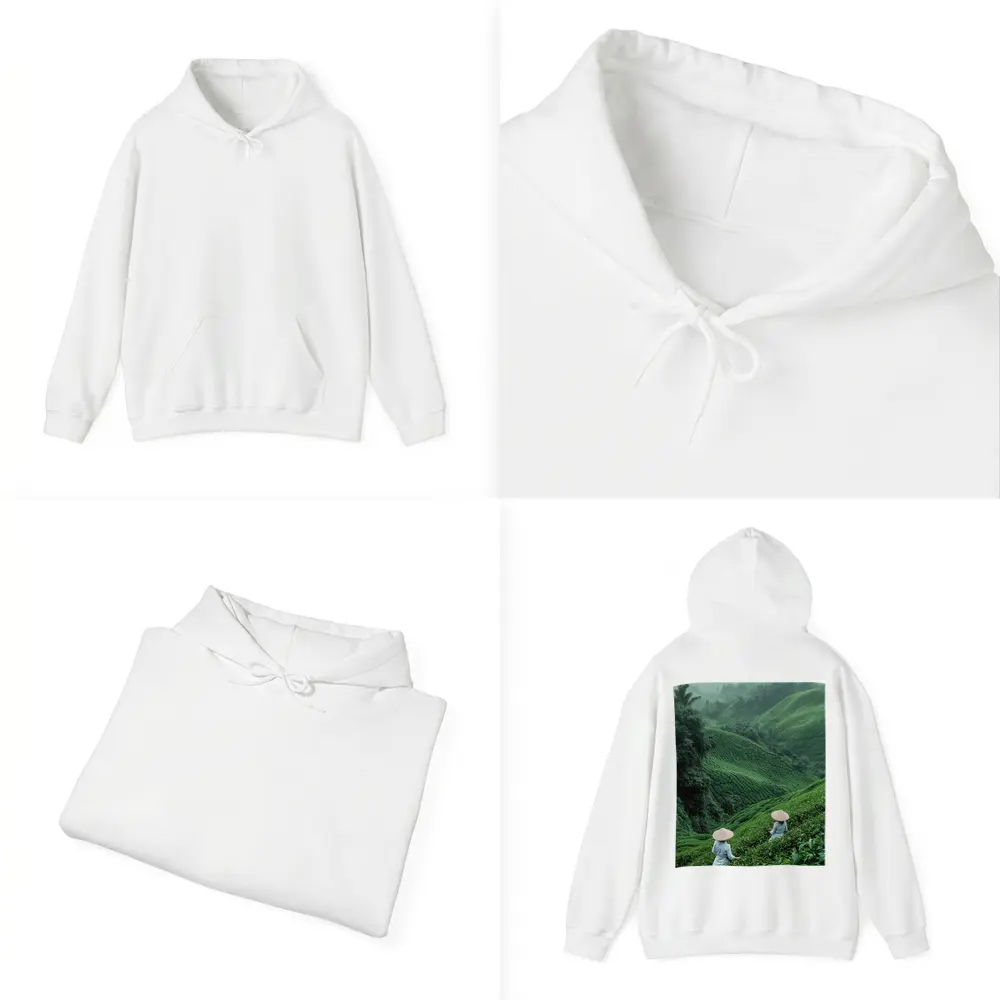 Tea Pickers Working Lush Green Mountain Plantation – Hoodies
