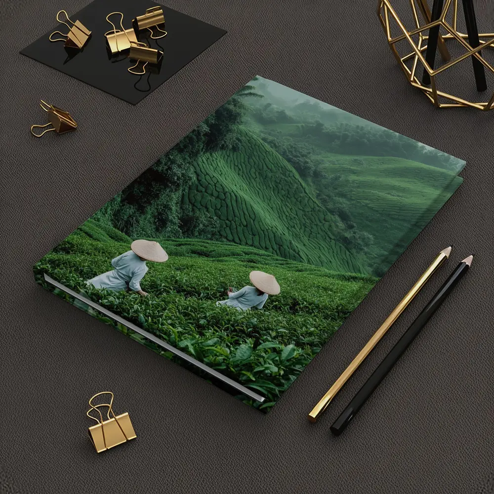 Tea Pickers Working Lush Green Mountain Plantation – Notebooks