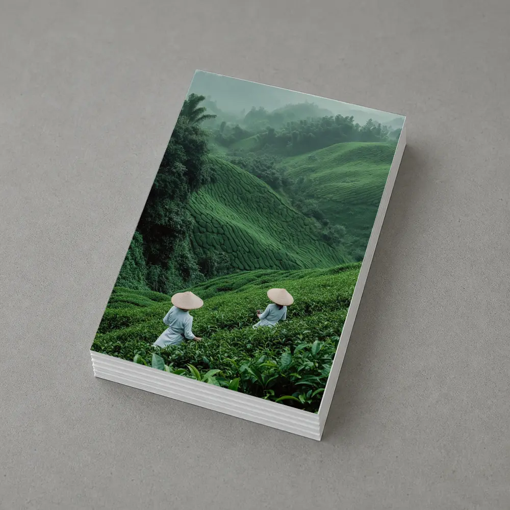 Tea Pickers Working Lush Green Mountain Plantation – Postcards