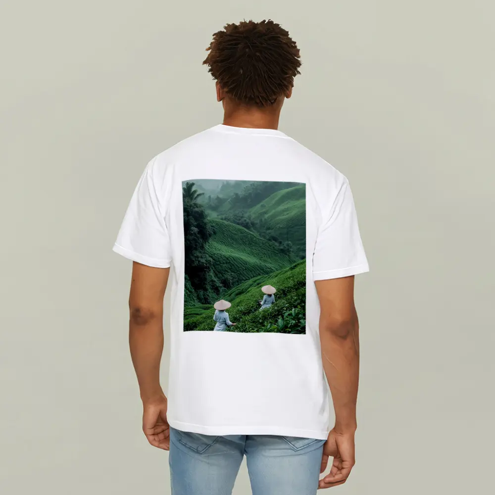 Tea Pickers Working Lush Green Mountain Plantation – T-Shirts