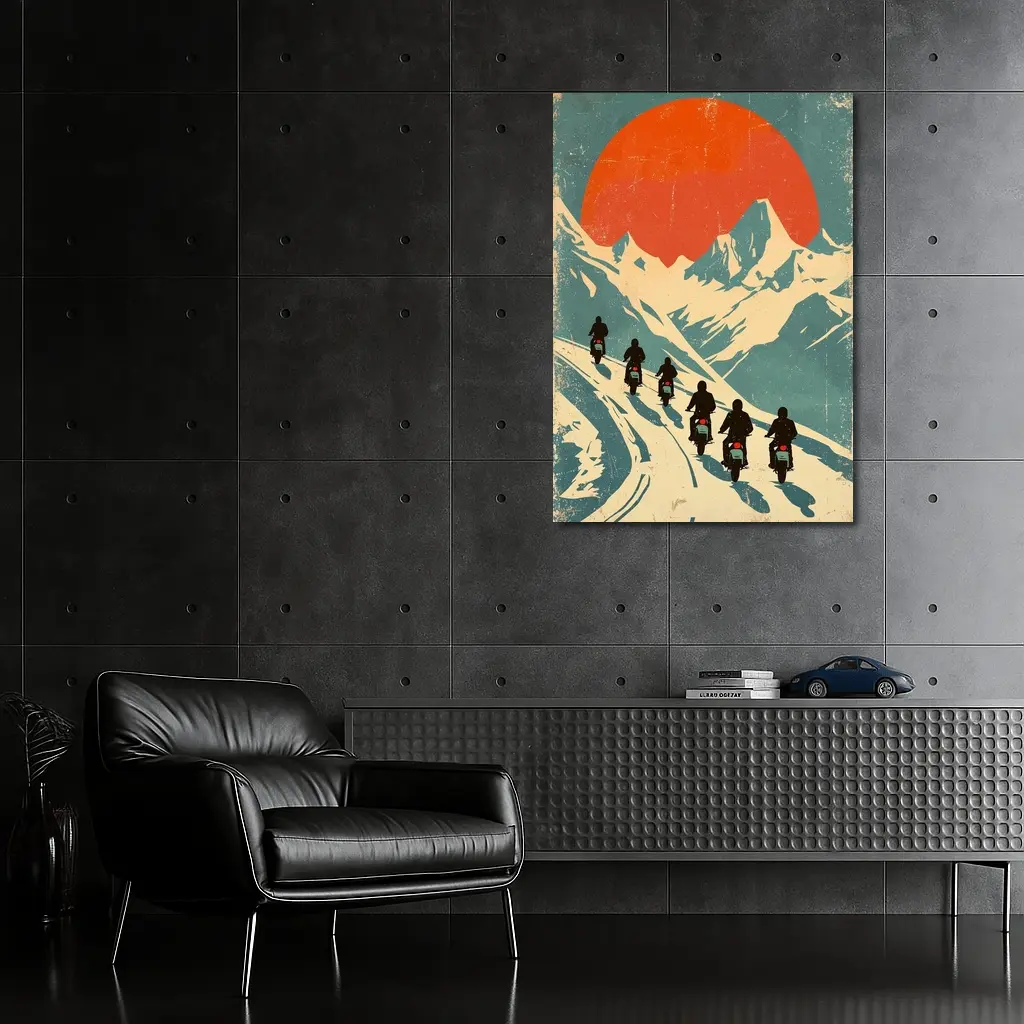 Retro Motorcycle Riders Mountain Sun Poster – Wall Art