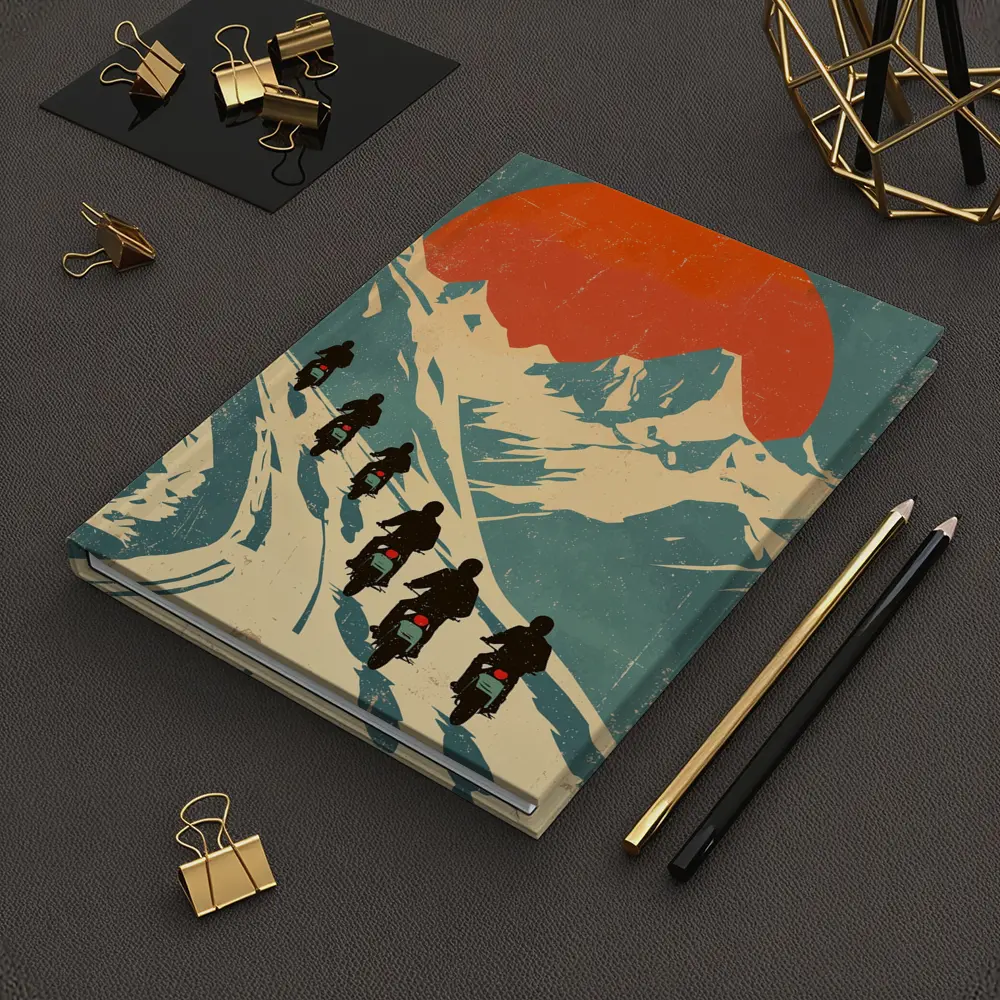 Retro Motorcycle Riders Mountain Sun Poster – Notebooks