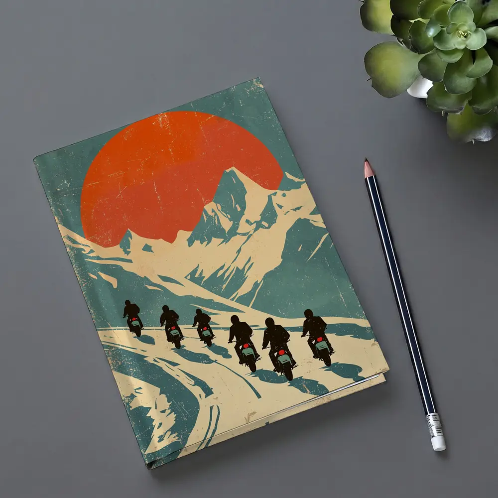 Retro Motorcycle Riders Mountain Sun Poster – Notebooks