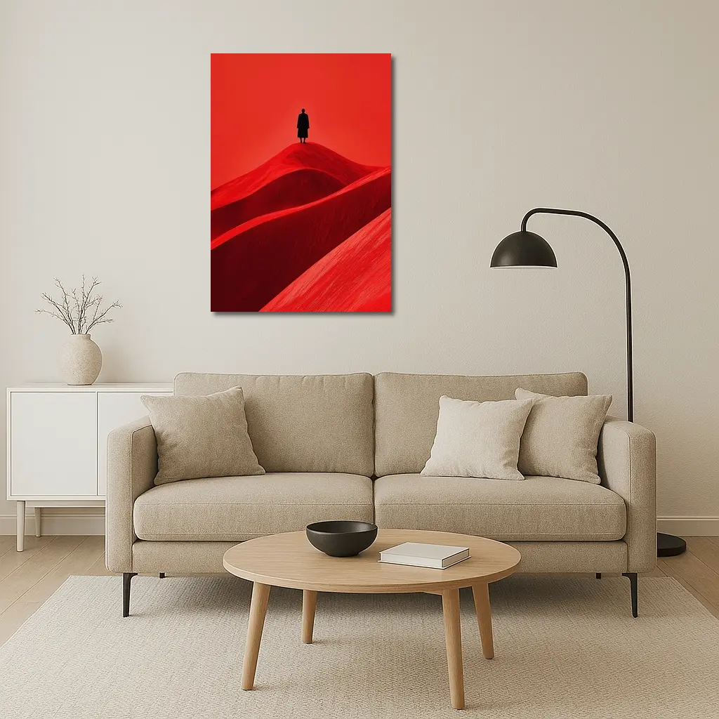 Lone Figure Standing On Red Sand Dunes – Wall Art